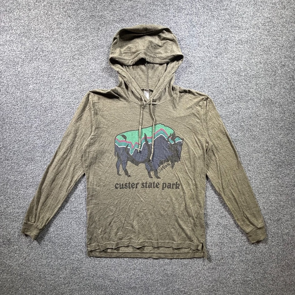 American Apparel Tri-Blend Hoodie Womens S Olive Green Custer State Park Bison